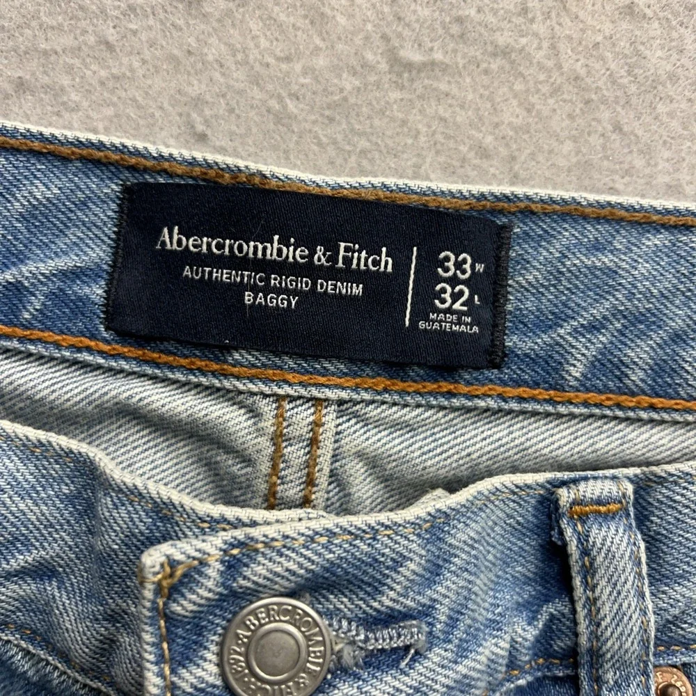 Abercrombie & Fitch Jeans Mens 33x32 Blue Baggy Relaxed Straight Leg Denim New